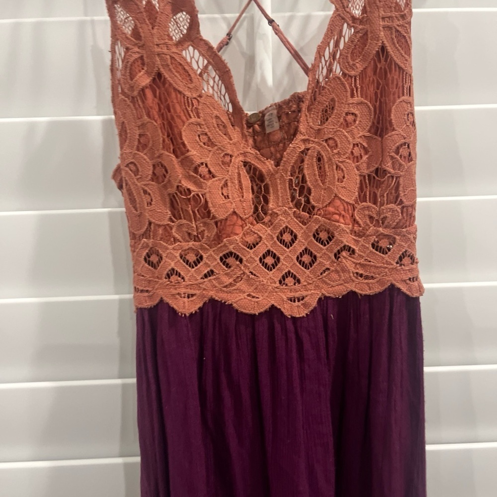 Free People Lace Mini Dress in Rust and Plum - Picture 2 of 9